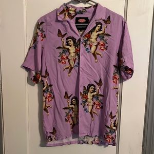 Petals and Peacocks Pink Baby Angel button down